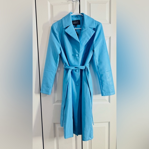 Badgley Mischka Women's Sea Blue Single-Breasted Sleek Cut Trench Coat - XS -NWT - Picture 3 of 10